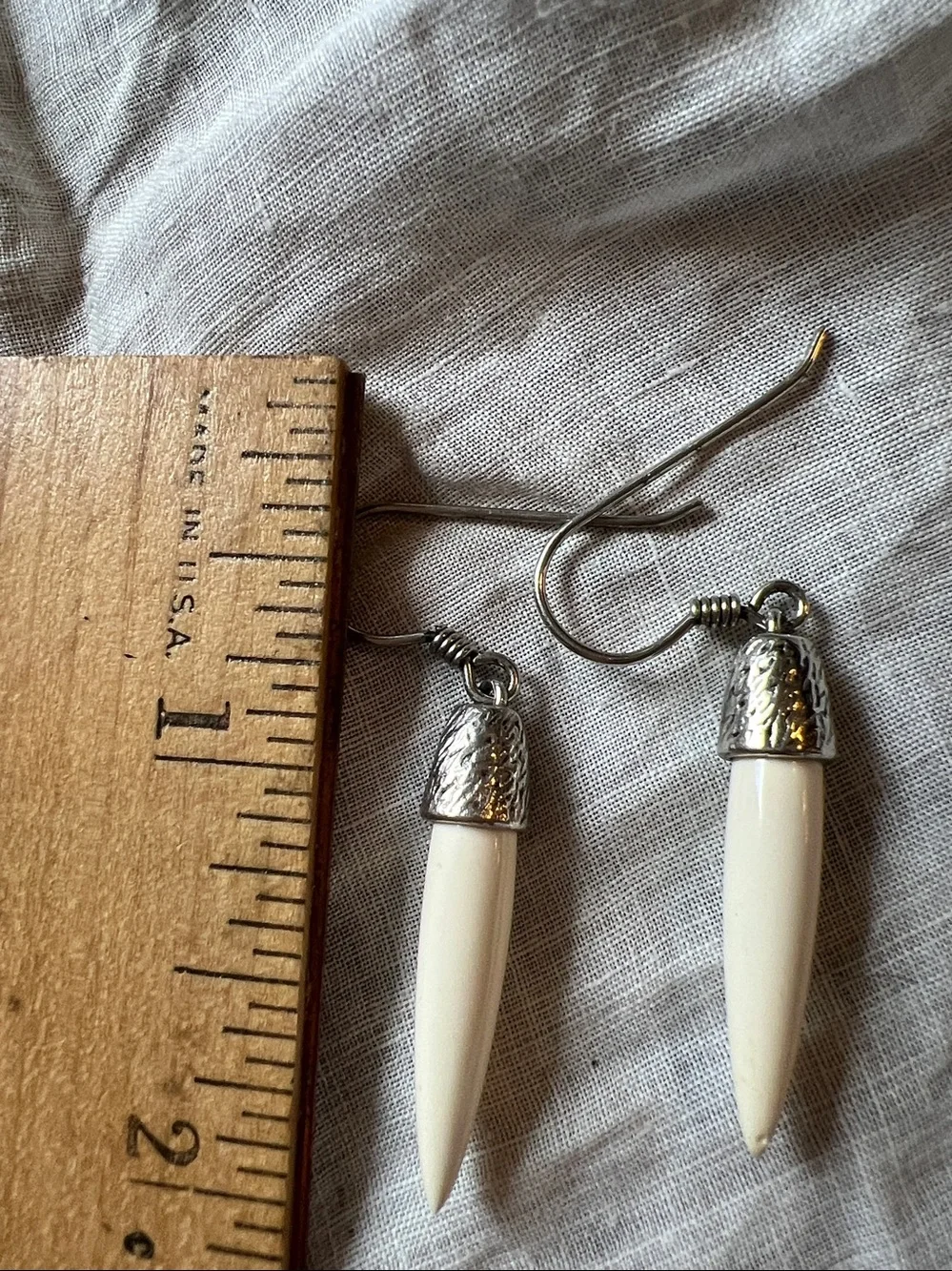 Vintage Sterling Silver & bone tooth dangle earrings